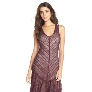 FREE PEOPLE EGGPLANT LACE ASYMMETRIC SLIP DRESS.  #5646
